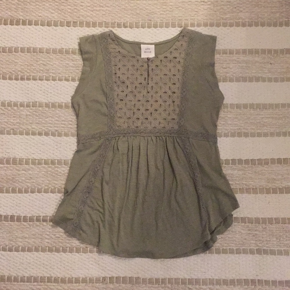 Olive Green Blouse with Crochet